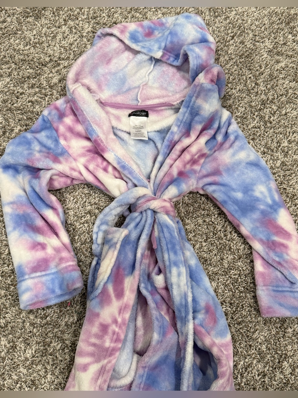 Cuddl Duds Tie-Dye Plush Robe - Pink, Blue & White